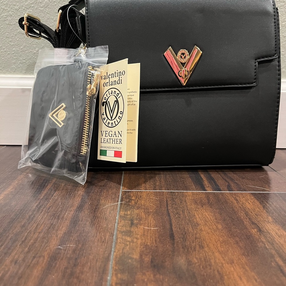 Valentino Orlandi Black Handbag with Gold Accents